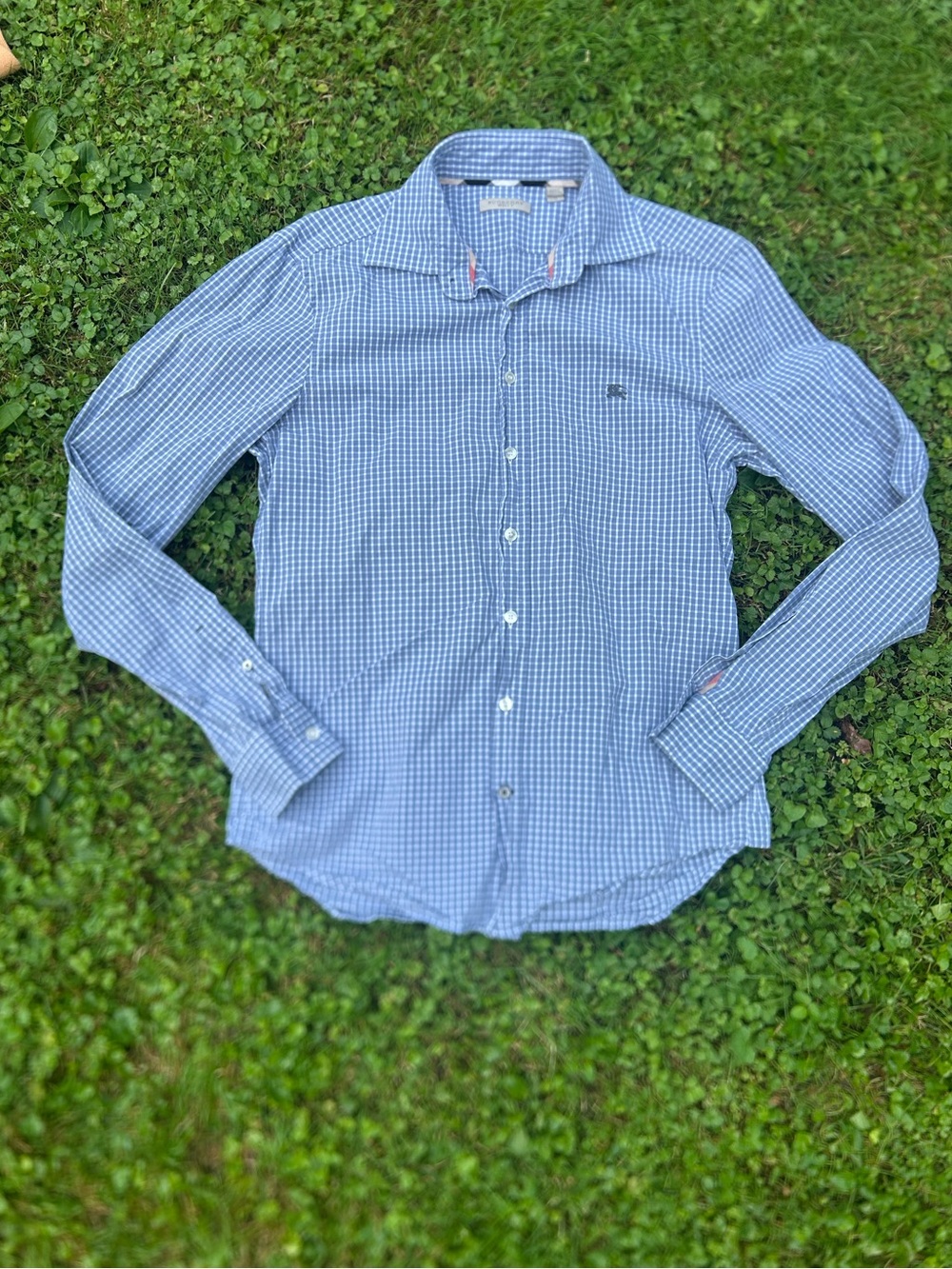 blue-and-white checkered Burberry Brit button-down shirt